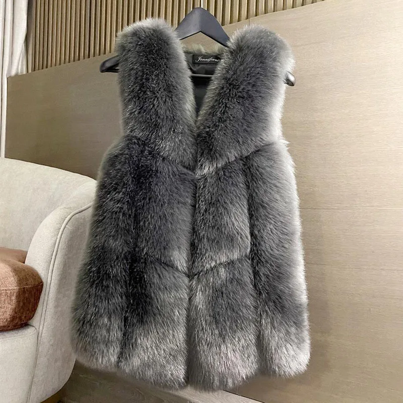 Hairy Coat Woman Faux Fox Fur Shawl European American Autumn Winter Fashion Luxury Warm Furry Synthetic Elegant Vests Free Ship