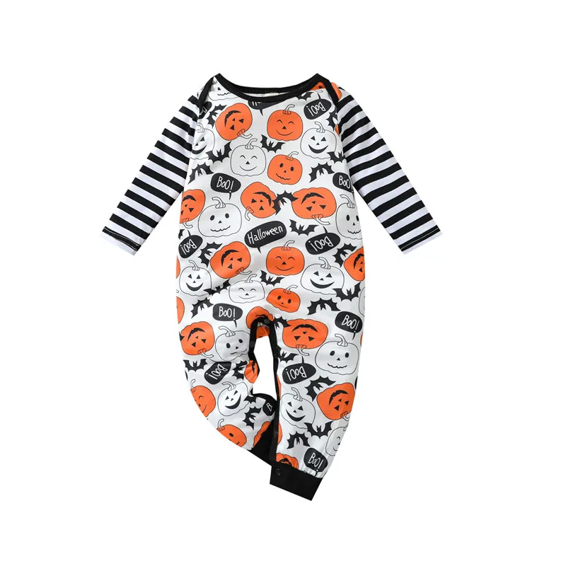 

Baby Halloween Jumpsuit Pumpkin Stripes Long Sleeves Romper with Buttons for Toddler Girls, Boys 0-24 Months