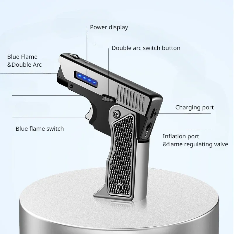 Фото 2025Ветрозащитная газовая электрическая плазменная зажигалка C-типа с USB-зарядкой, складной пистолет, бутановая горелка, турбореактивная зажигалка с пламенем, мужские подарки №5