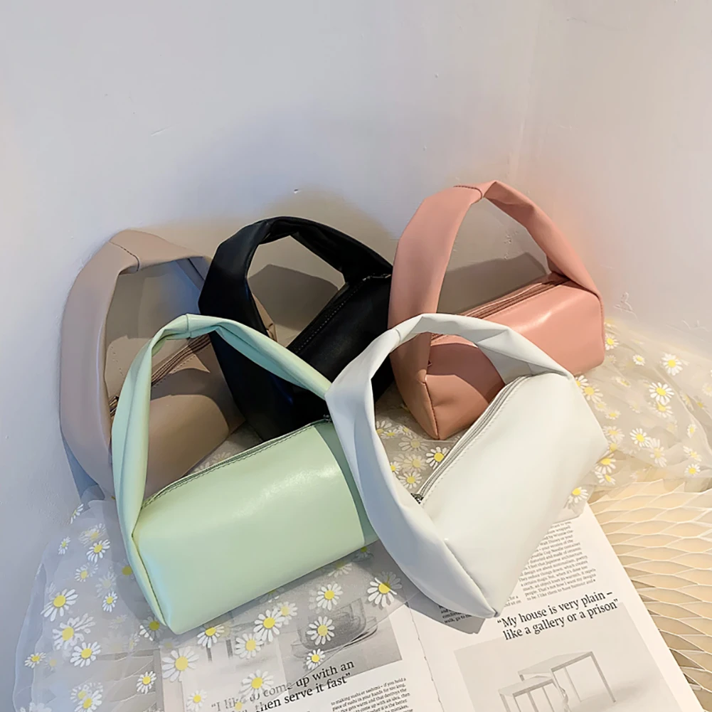 

Fashion Simple Women PU Leather Clutch Bag Solid Color Ladies Female Cylinder Bags Tote Phone Small Purse Handbags