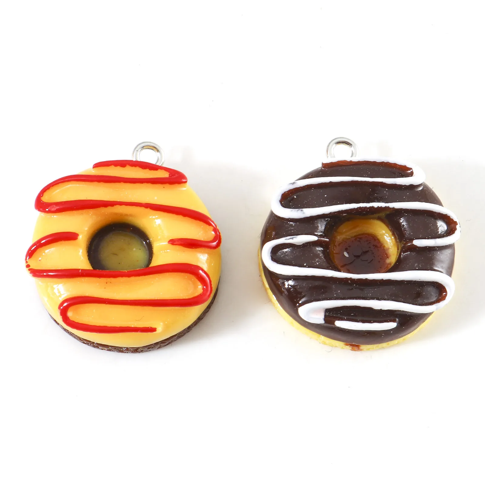 Multicolor Resin Food Pendants Donut Silver Color Metal Charms DIY Necklace Earrings Women Girls Party Jewelry 26mm x 23mm,5PCs