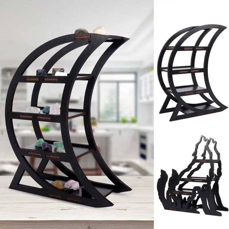 

1pcs Wooden Moon Shelf Display Desktop Storage Rack Aesthetic Crystal Holder Organizer Rack For Home Living Room Decoration