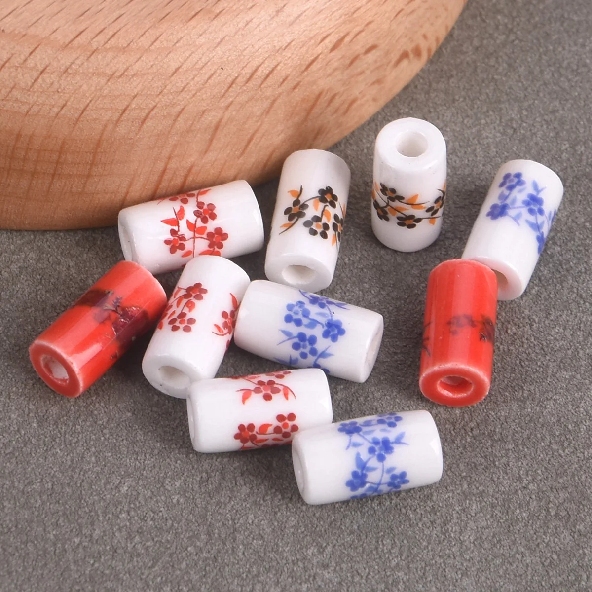 20 шт. форма цилиндра 11x6 мм цветочная живопись свободные керамические фарфоровые