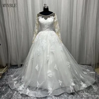 real photo designer bridal gown 2022 vestidos de novias o neck lace appliques ball gown long sleeve plus size wedding dresses
