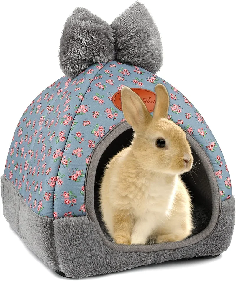 

Bunny Bed Warm Guinea Pig Cave Beds Cute Bowknot House Hideouts Cage Accessorie Dwarf Rabbits Hamster Ferrets Chinchilla House