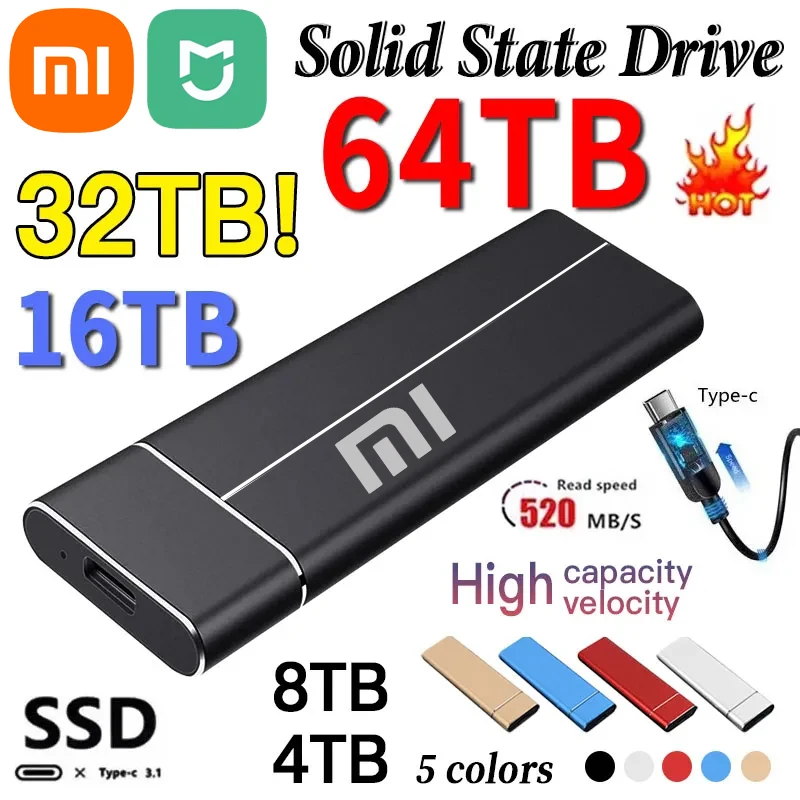 

Xiaomi Mijia Original SSD 128TB Portable External Hard Drive 64TB 16TB 8TB Hard Drive Drive Storage Device Hard Drive Laptop