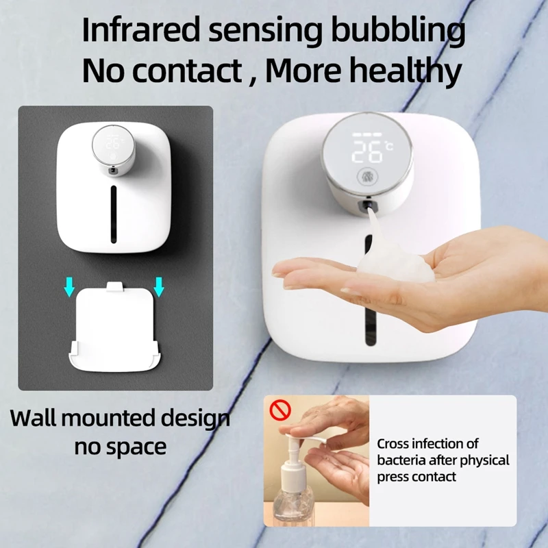 Hot Soap Dispenser Wall-mounted Rechargeable Temperature Display Liquid Soap Dispensers Automatic Foam Hand Sanitizer Machine