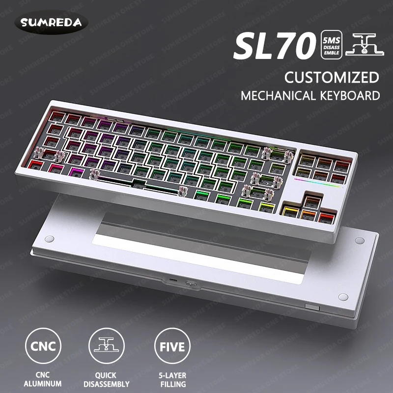 SL70 Алюминиевая беспроводная механическая клавиатура комплект игровой Bluetooth 2 4G