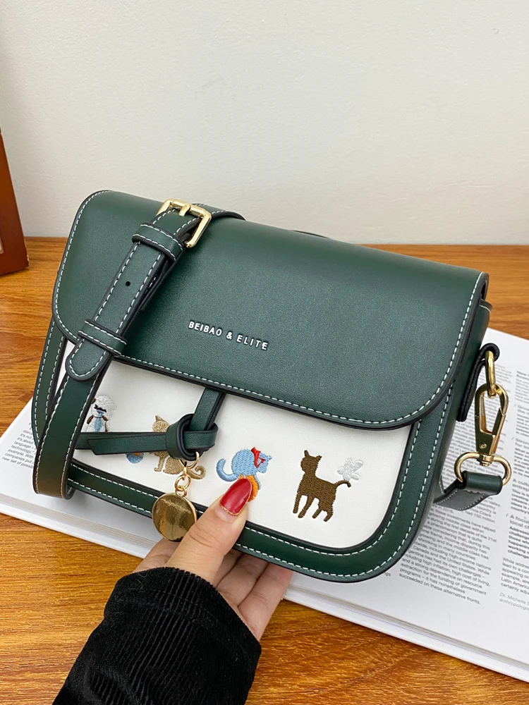 

Embroidery Cossbody Bags For Girl 2022 Cute Cat High Quality Fashion Panelled Women's Shoulder Bag Lady Dress Messenger Bag