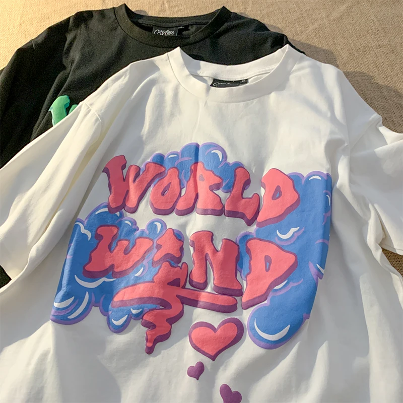 

Футболка женская оверсайз с коротким рукавом, хлопковая Модная рубашка с круглым вырезом и надписью в Корейском стиле Харадзюку, милый топ ...