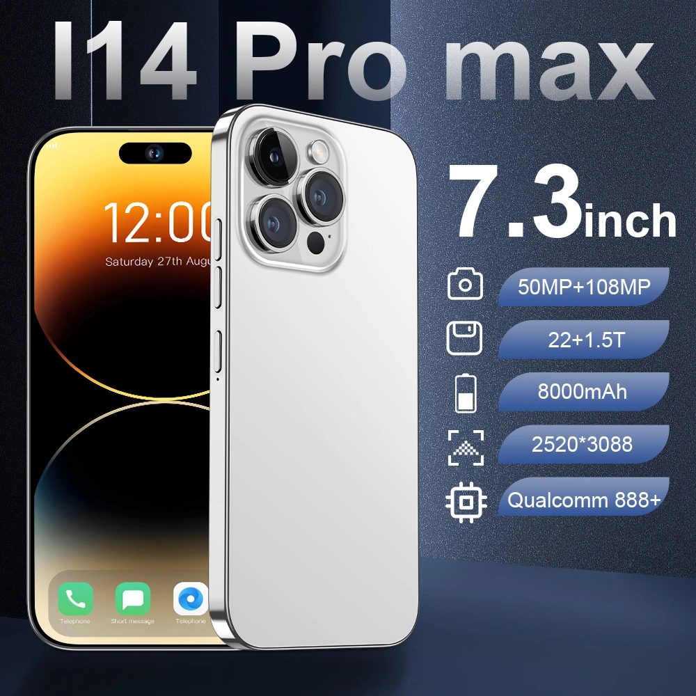 

Смартфон I14 Pro Max, 6,7 дюйма, 16 ГБ + 1 ТБ, 8000 мАч