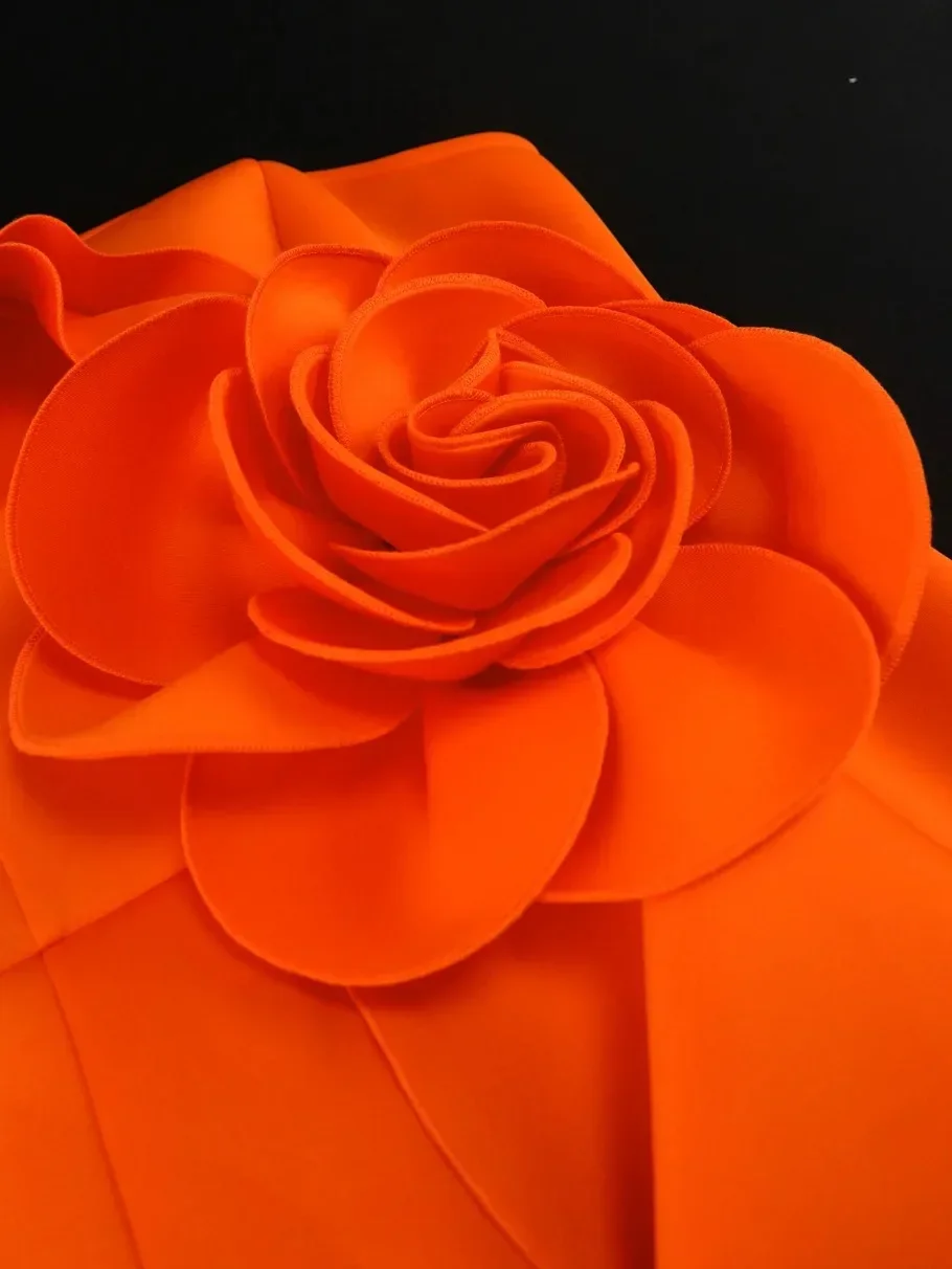 Макси-платья для вечеринок женщин оранжевые на одно плечо с оборками цветочным