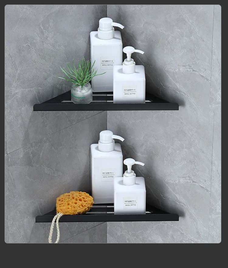 

304 stainless steel triangle rack bathroom hole-free tripod bathroom thickened corner rack bathroom shelf organizer Black Silver