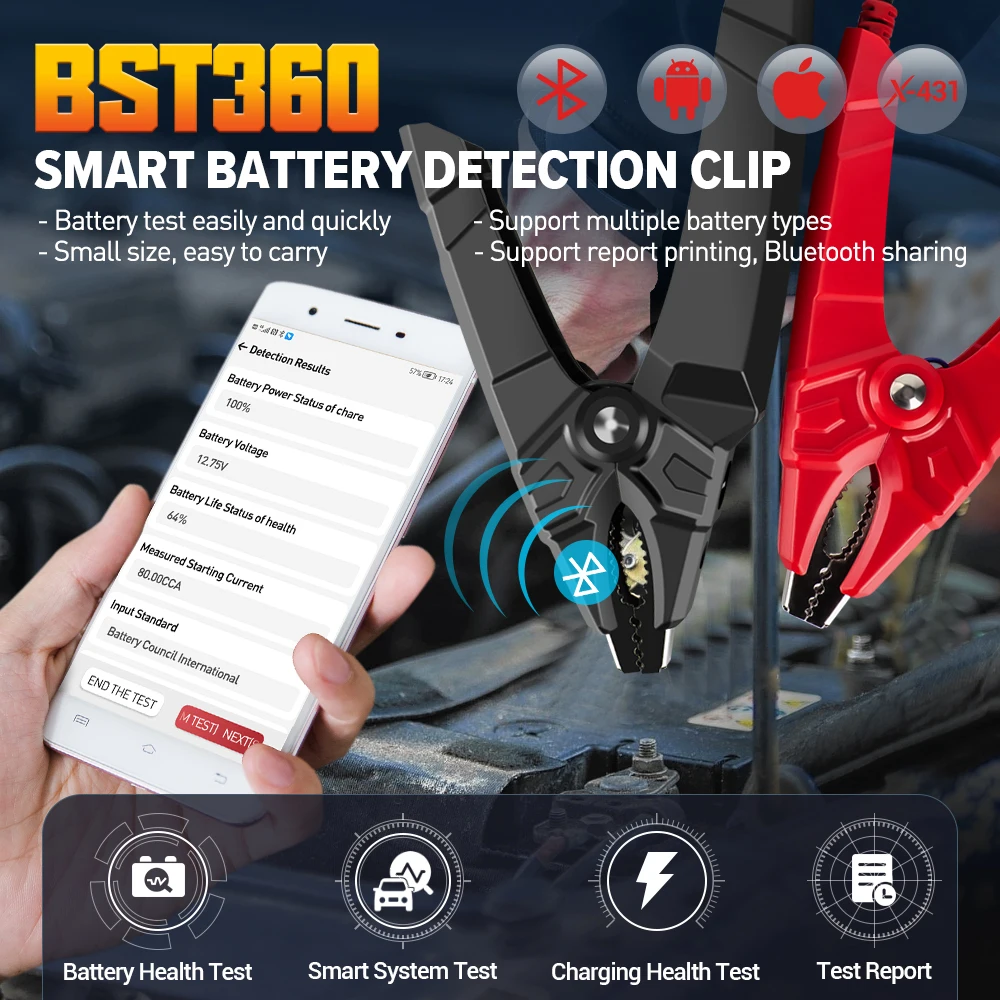 Фото LAUNCH BST 360 Bluetooth-тестер аккумуляторов 6/12В, анализатор автомобильных аккумуляторов с проверкой проводимости для свинцово-кислотных, GEL и AGM батарей №2