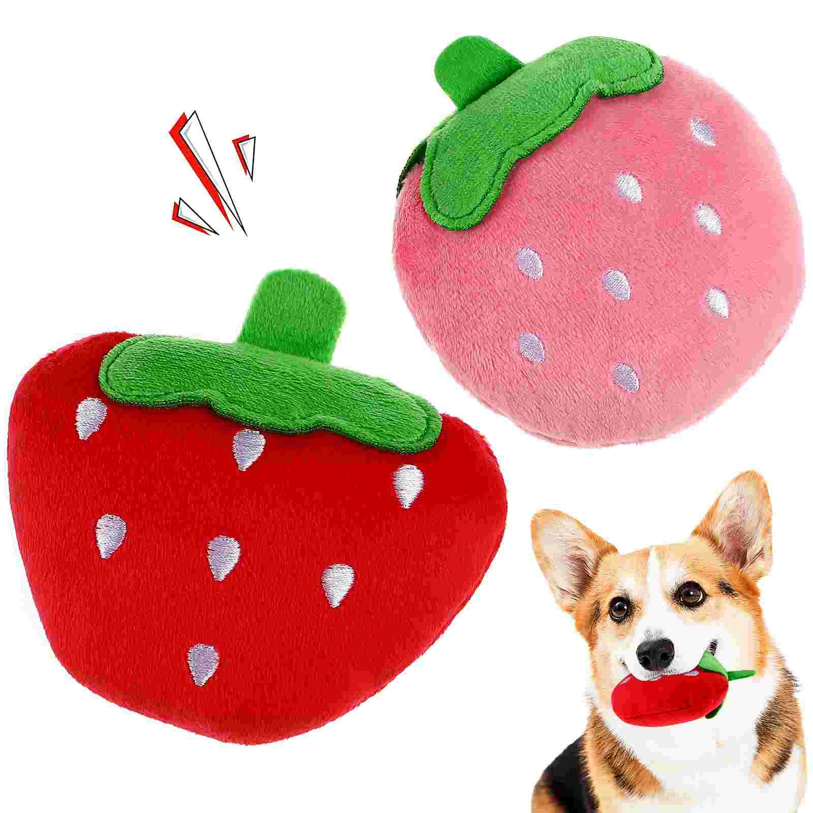 

2 Pcs Dog Squeaky Toys Strawberry Shape Plush Chew Toys Puppy Cartoon Fruit Shape Interactive Toys