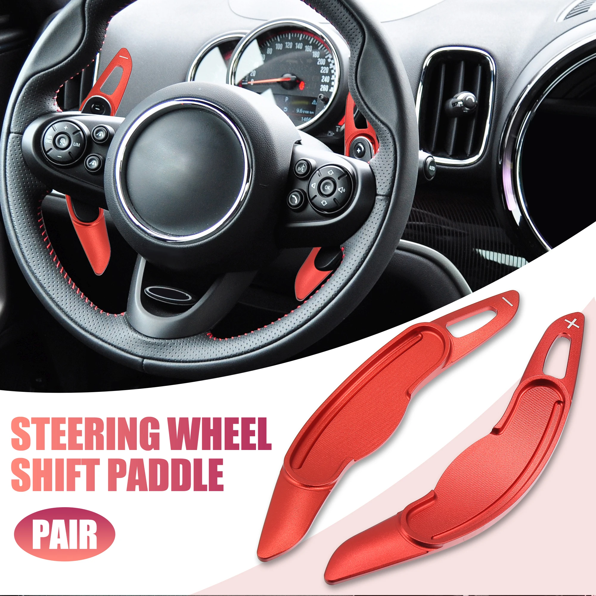 

X Autohaux Pair Red Steering Wheel Shift Paddle Shifter Aluminum Alloy Extend Cover for BMW for Mini Cooper 3Door F56