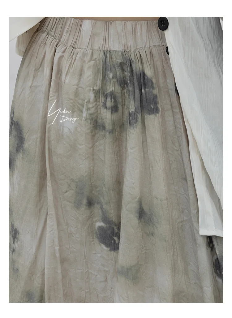 UMI MAO Новая китайская плиссированная полуюбка с принтом тай-дай ленивый стиль