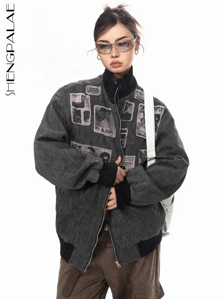 

SHENGPALAE Fashion Patch Design Denim Jacket For Women America Streetwear Loose Outwear Autumn 2023 New Female Coat Tops 5R6814