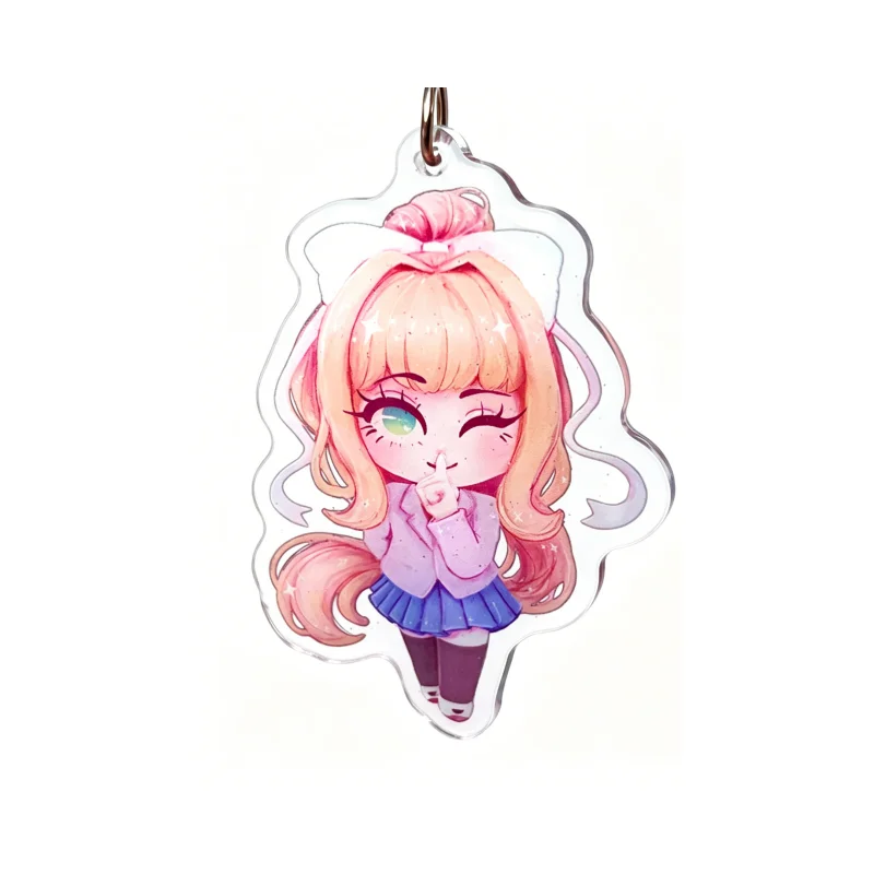 Фото Акриловый брелок DDLC с белой бронзовой застежкой: Сайори, Юри, Моника, Нацуки. Аниме-шарм для сумки, коллекционный кулон по игре, подарок для фанатов и коллекционеров. №4