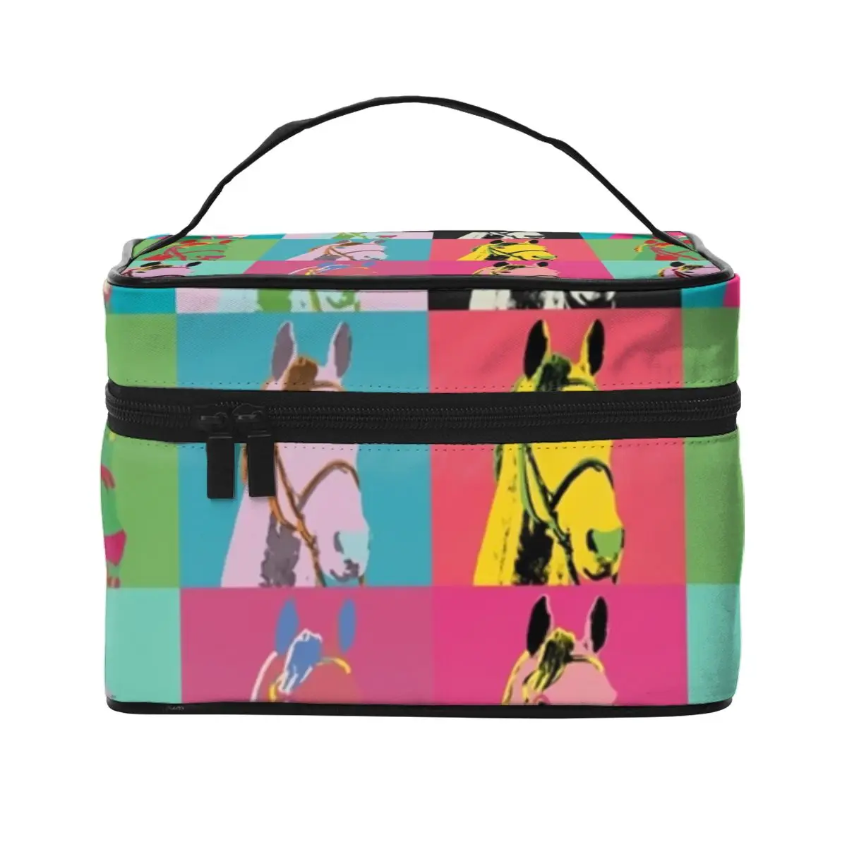 

Colorful Horse Art Cosmetic Bags Lady's Secret Horses Racing Storage Organizers with Handle Restroom Large Capacity Makeup Bag