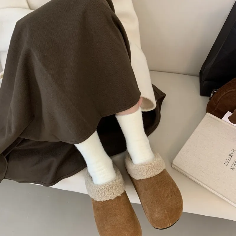 Тапочки повседневная женская обувь шлепанцы из флока с закрытым носком низкие