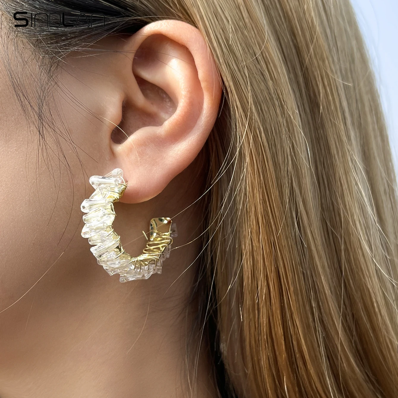 

Sindlan 1Pair Aesthetic Crystal Gold Stud Earrings for Women Boho Piercing 2022 Za Female Korean Fashion Jewelry Aretes De Mujer