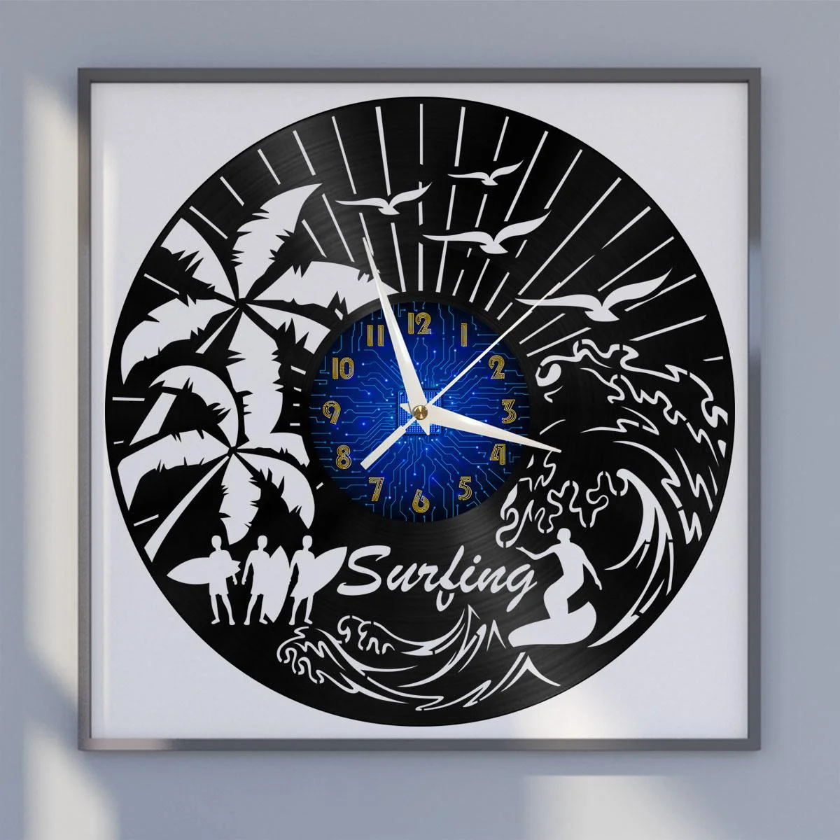 

Surfing in Hawaii Vinyl Wall Clock, Vinyl Record LED Clock Wall Art Black 12 Inch for Living Room Bedroom