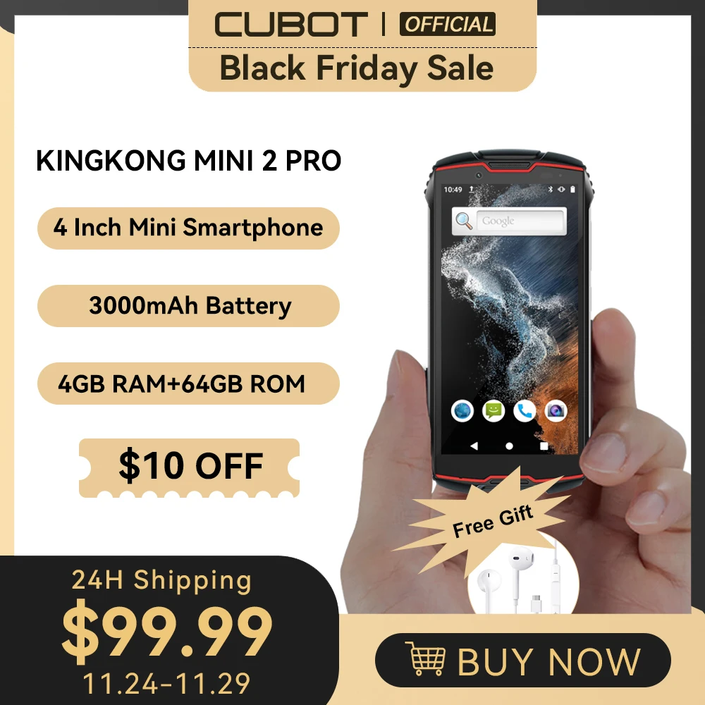 Cubot KingKong MINI 2 Pro, 4-Inch Waterproof Mini Smartphone, 4GB+64GB (128GB Extended), Dual SIM 4G, GPS, Face ID, Rugged Phone