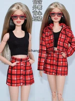 red plaid 11 5 doll outfits set for barbie clothes for barbie clothing coat tank top skirt 16 dolls accessories kids toy gift