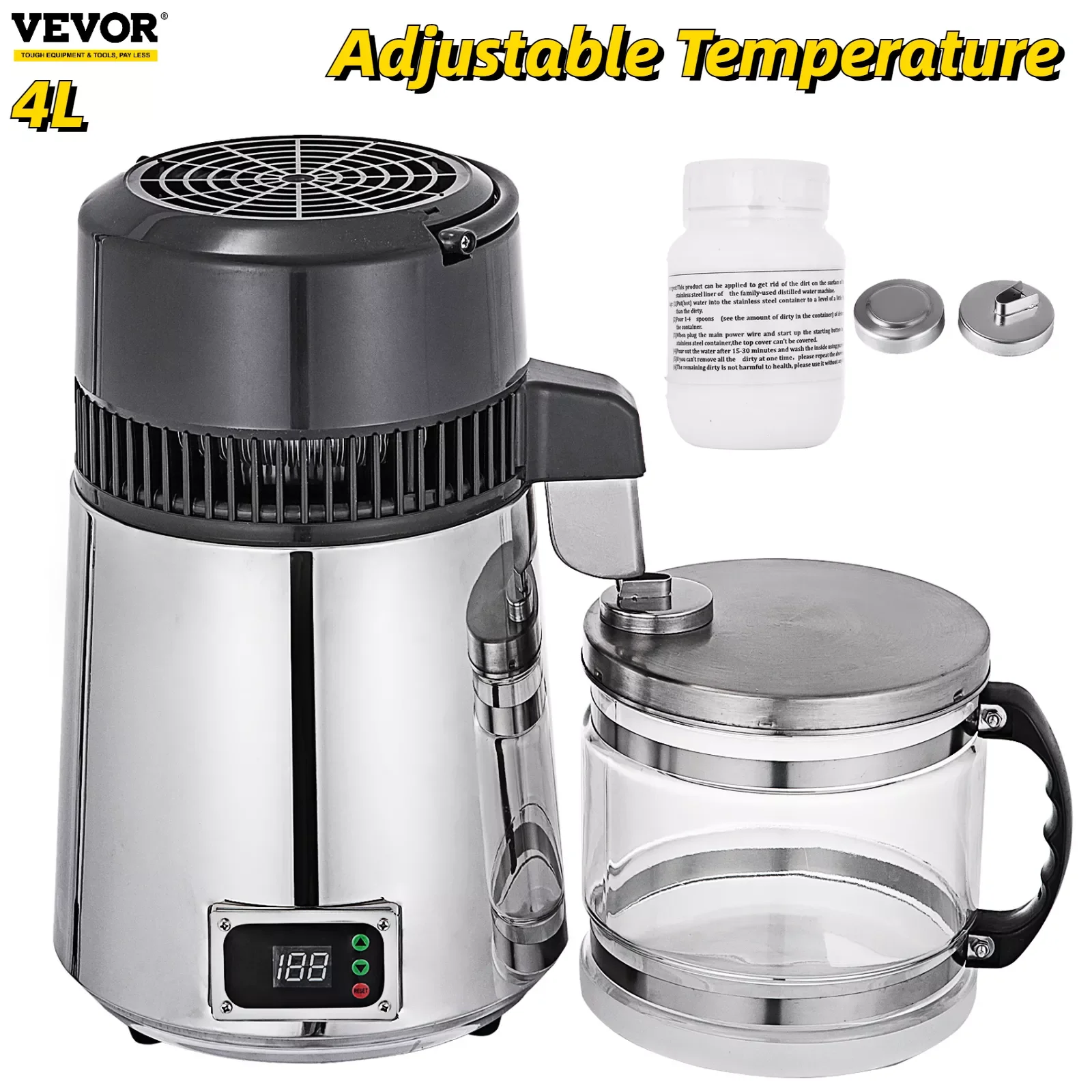 

VEVOR 4L Pure Water Distiller Dental Distilled Water Filter Distillation Purifier Water Bottle for Offices Home Use