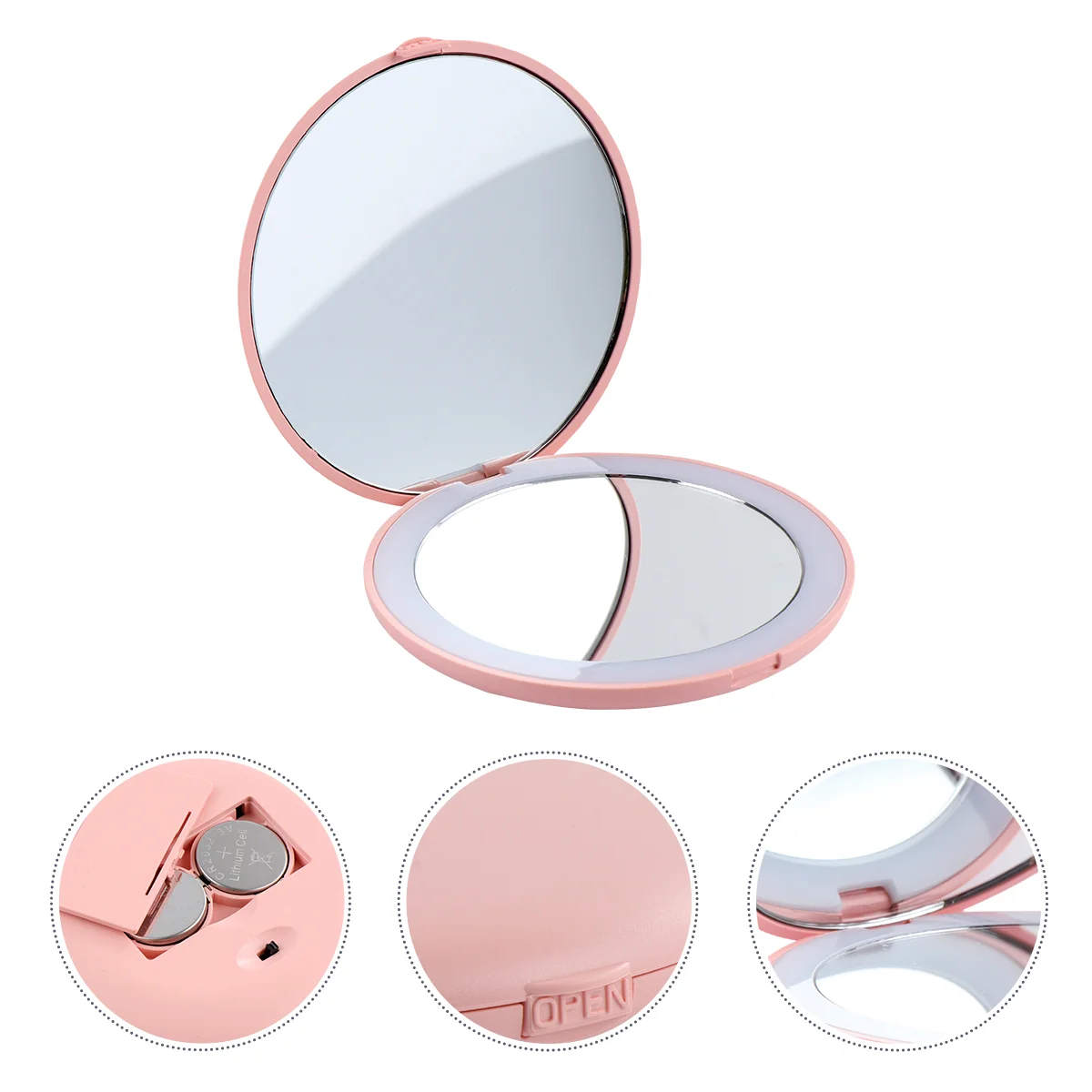 

Round Mirror 10 Times Magnifying Makeup Magnification Tool Vanity Mini LED Light Abs Plastic Pocket Travel