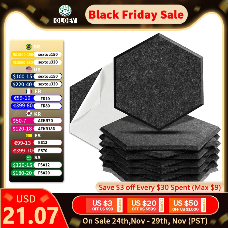 

Sound Proof Acoustic Panel Absorcion Adhesive Backed 10 Pcs Studio Noise Acoust Insulation Self-adhesive Panels Home Accessories