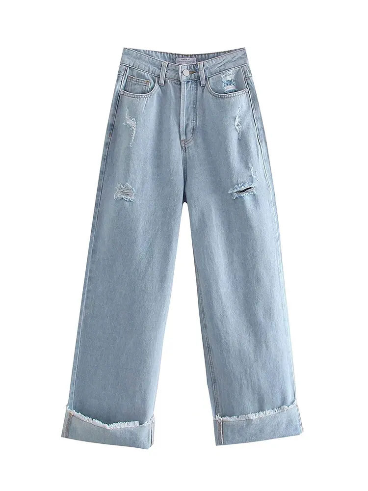 

Nlzgmsj ZBZA Women 2022 Jeans With Turn-Up Hems Women Loose Jeans For Girls Jeans Woman High Waist Wide-Leg Trousers 202203