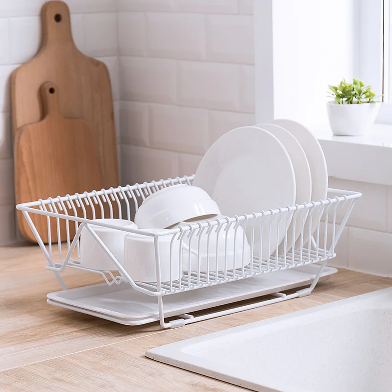 

Black White 1-Tier Light Duty Countertop Utensil Organizer Storage Dish Drying Rack with Drainboard Drainer Kitchen for Home