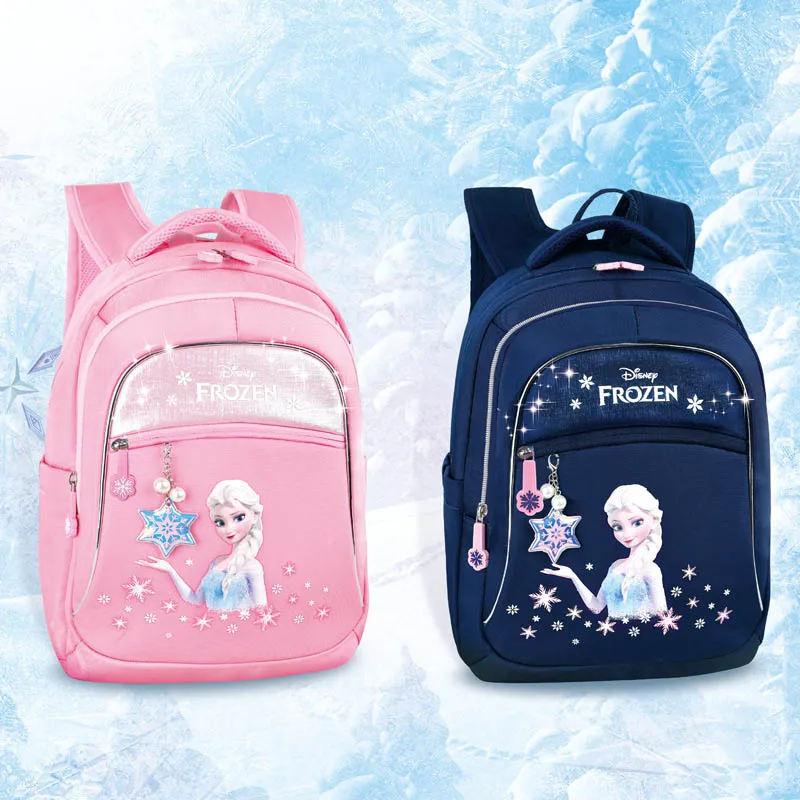 Школьный рюкзак для девочек, повседневная розовая сумка с мультяшным принтом принцессы и Эльзы из мультфильма «Холодное сердце», для учени...