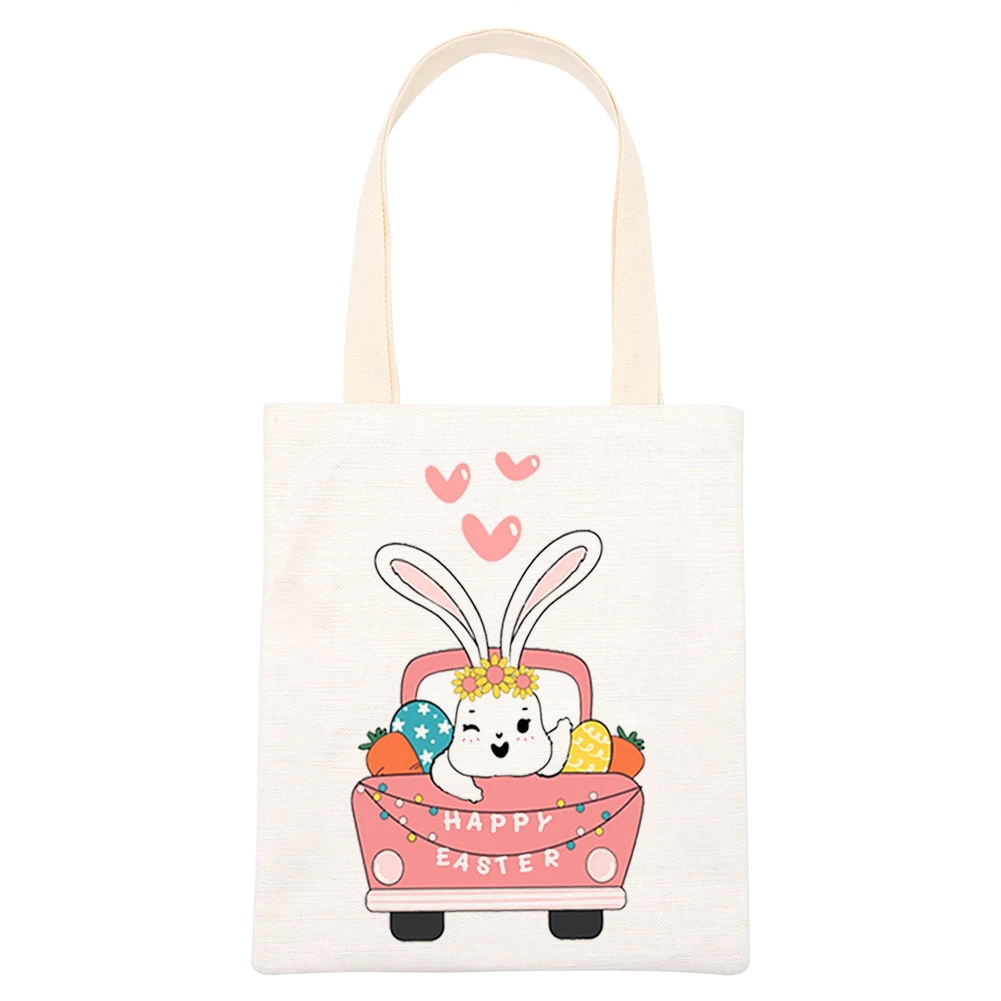 

Women Canvas Bunny Car Pattern Handbag Girl Casual Large Capacity Tote Bags for Household Eco-Friendly Tote