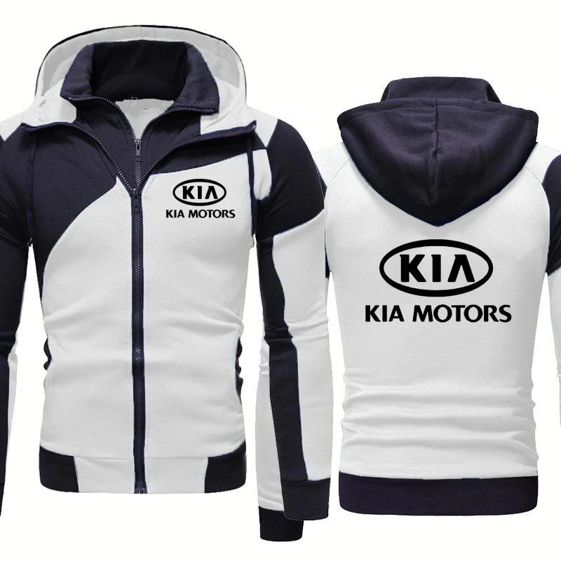 

Men's Zip Jacket KIA Car Logo Spring Autumn Casual Men's Fake two Keep warm Cotton High Quality Men's hooded zipper