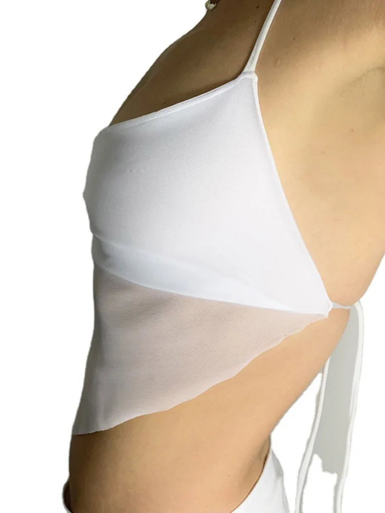 Пикантные прозрачные y2k сетчатые топы с лямкой на шее для малышей женское платье