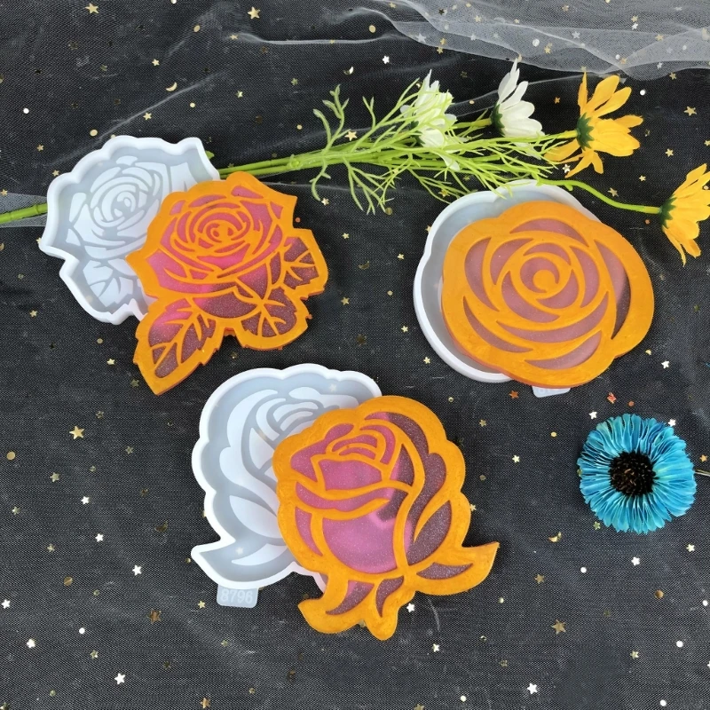 

Set of 3 Silicone Resin Moulds Resin Cup Tray Mould Moulds Rose Flower Shaped for Epoxy Resin Casting Crafts