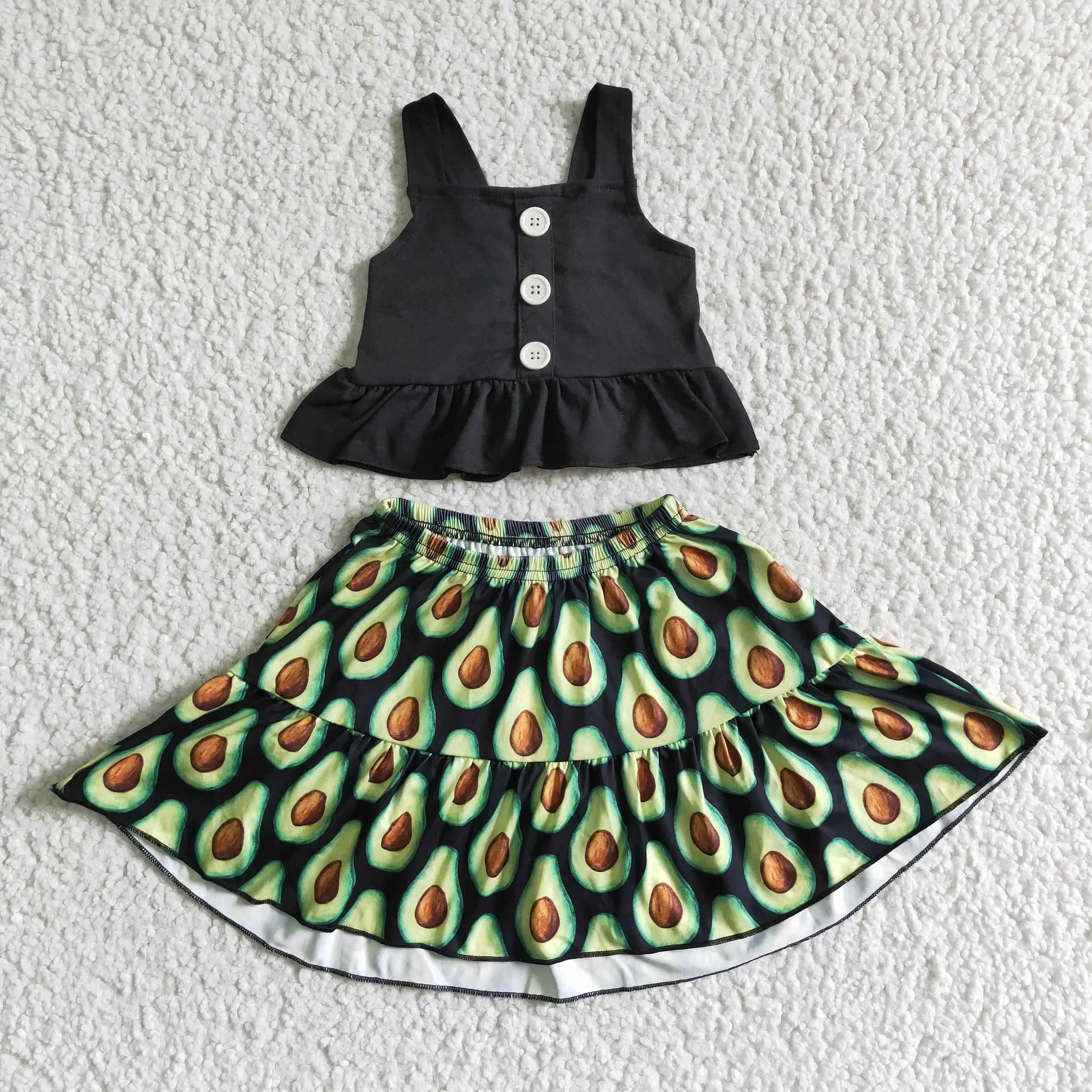 

cute avocado Sleeveless vest Shirt Short dress 2 Pieces Sets Baby Kids Boutique Wholesale outfits girls Summer Children Clothing