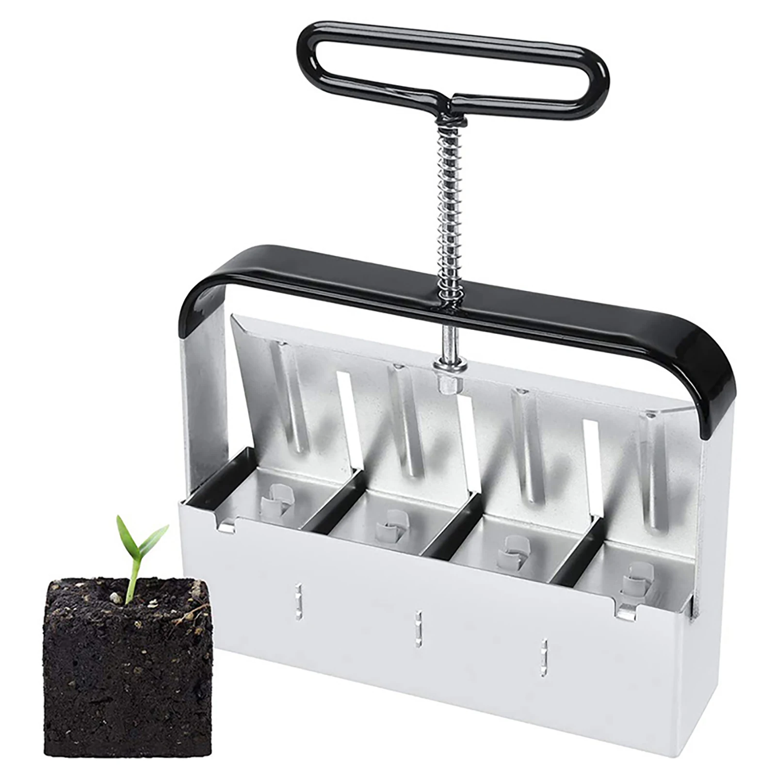 

Stainless Steel Manual Quad Soil Blocker With Comfort-Grip Handle Create 2" Soil Block For Seedlings Cuttings Greenhouses