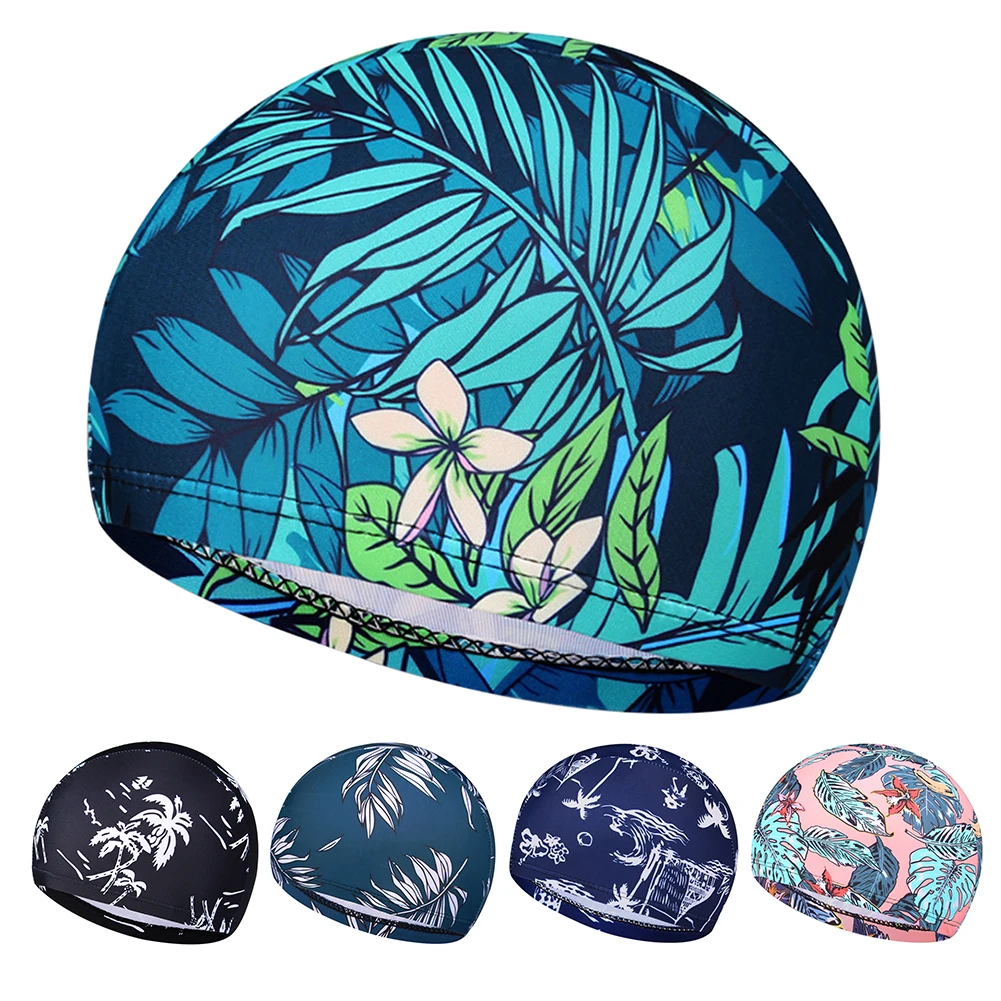 

Swimming Cap Men/Women Flowers Printed Long Hair Sports Swim Pool Bathing Hat Elastic Nylon Turban Sports Summer Accessory