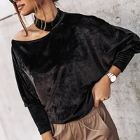 fashion long batwing sleeve t shirts women autumn spring off shoulder hollow out ladies fashion casual solid color tops sexy