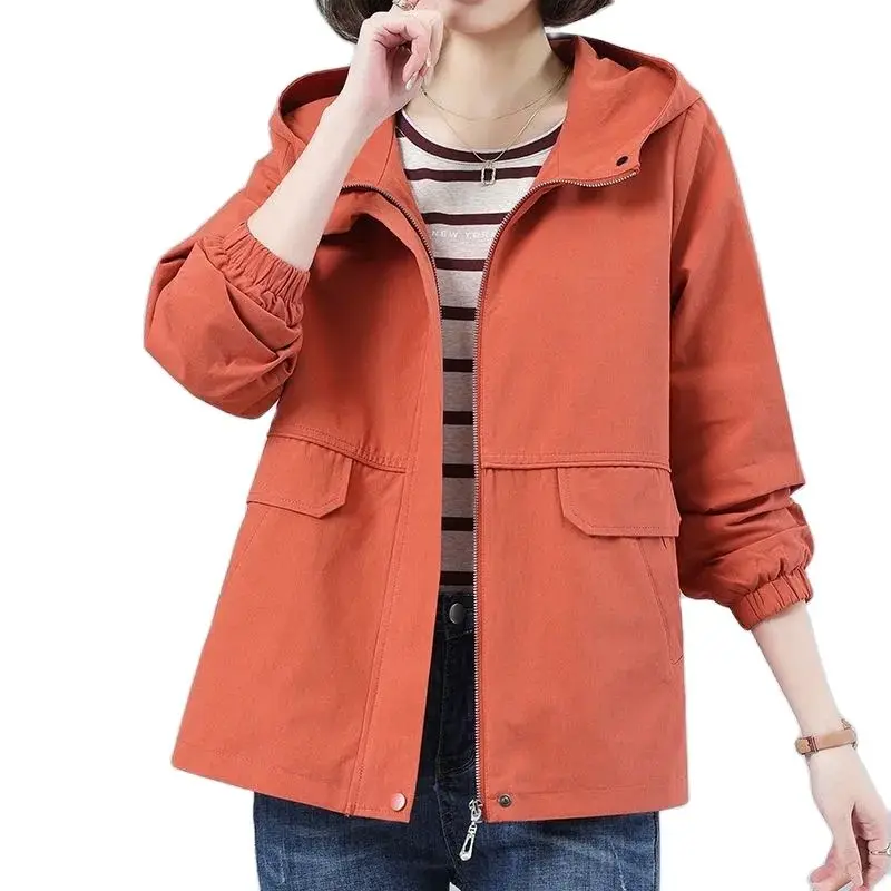 

Короткая куртка, Женское пальто, одежда для мам среднего возраста, весна-осень, корейское Свободное пальто, женская ветровка на молнии с кап...