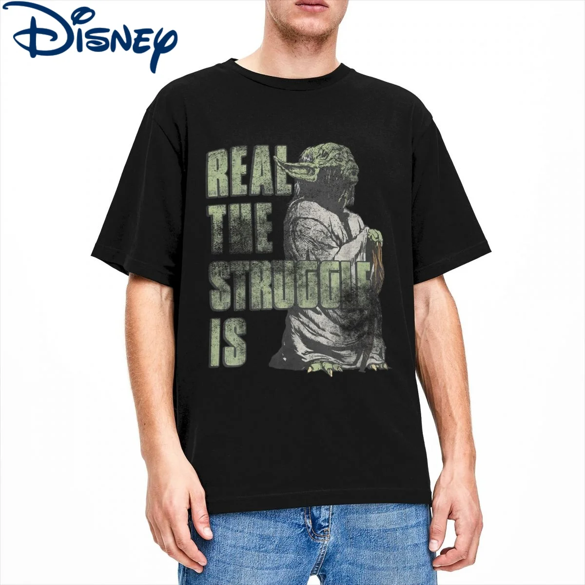 

Disney Star Yoda T Shirt Men's 100% Cotton Vintage T-Shirt Crewneck Real The Struggle Is Tee Shirt Short Sleeve Clothing