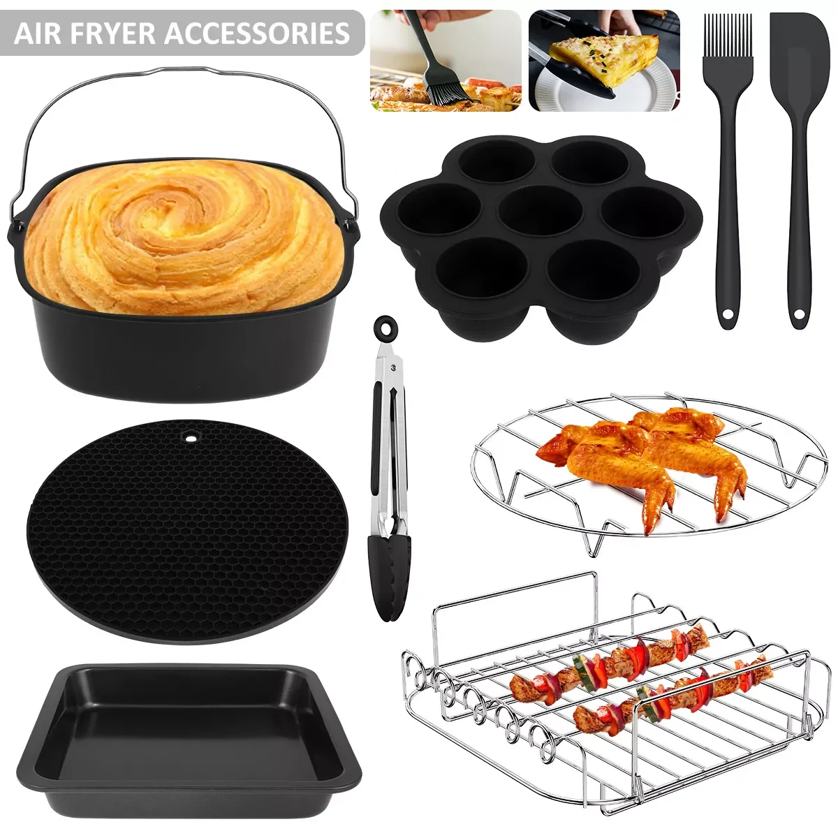 

9Pcs/set Air Fryer Accessories Set for Ninja Gowise Phillips Cozyna Secura Fit all Airfryer 3.6 to 6.8 QT Air Fryer Kitchen Tool