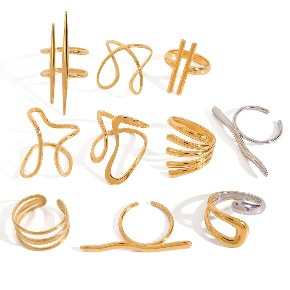 Кольца из нержавеющей стали с нерегулярной линией золотого цвета