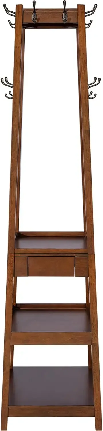 Деревянная сверхпрочная вешалка с 12 крючками и 3-х ящиком 1 кофе