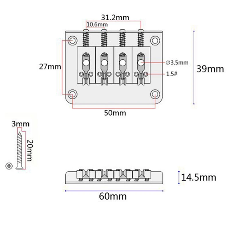 4-String Chrome Hard-Tail Roller-Style Bridge For Cigar Box Guitars & More Guitar Accessories Zinc Alloy Spare Parts Kits Black images - 6