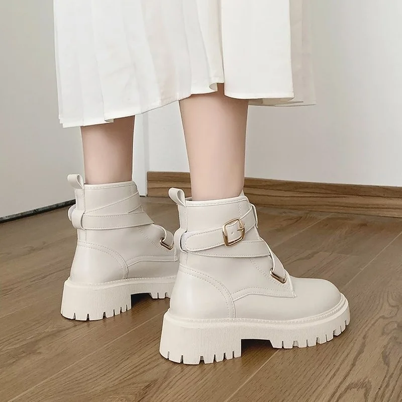 Fashion New Shoes Women Boots 2022 Autumn Winter All-match Comfort Boots Women High Quality Pu Leather Chunky Heels Shoes